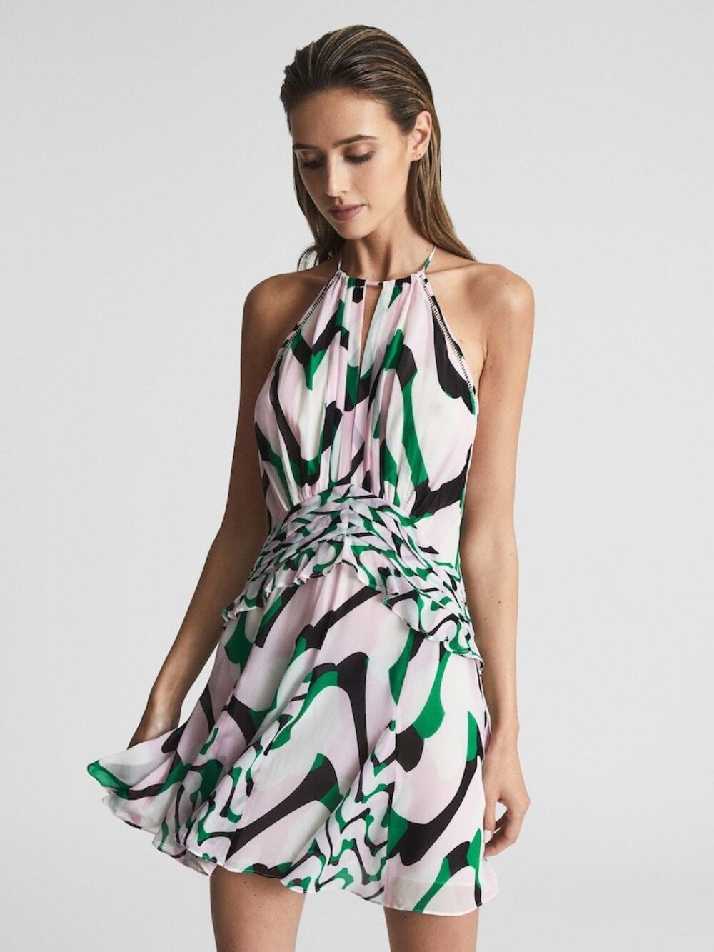 REISS Printed Halter Mini Dress NWT